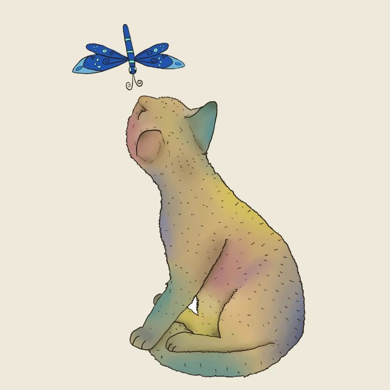 Katze mit blauer Libelle