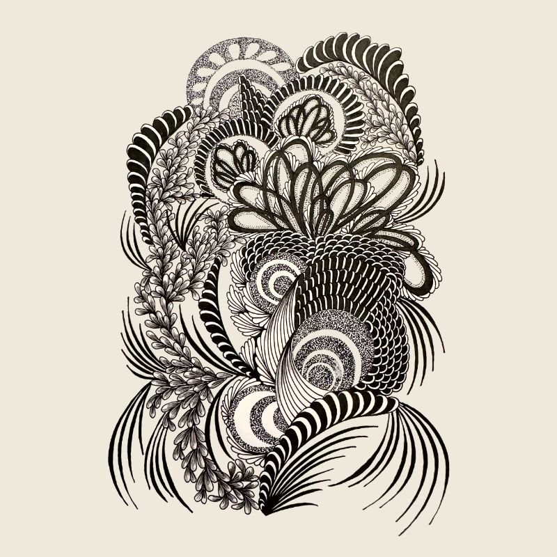 Black White Doodle Floral Pattern