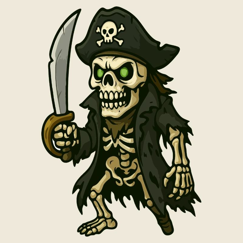 Pirate squelette à l’épée et aux yeux verts
