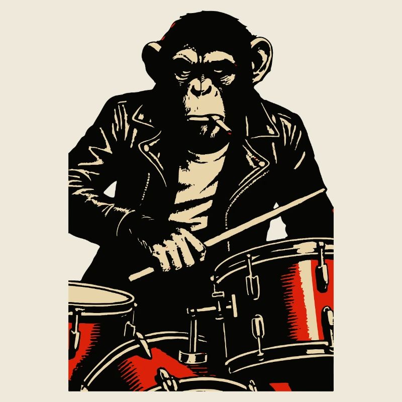Batteur chimpanzé en veste en cuir