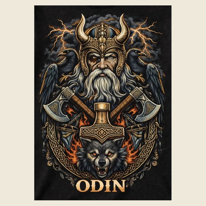 Odin Warfather with Ravens and Wolves
