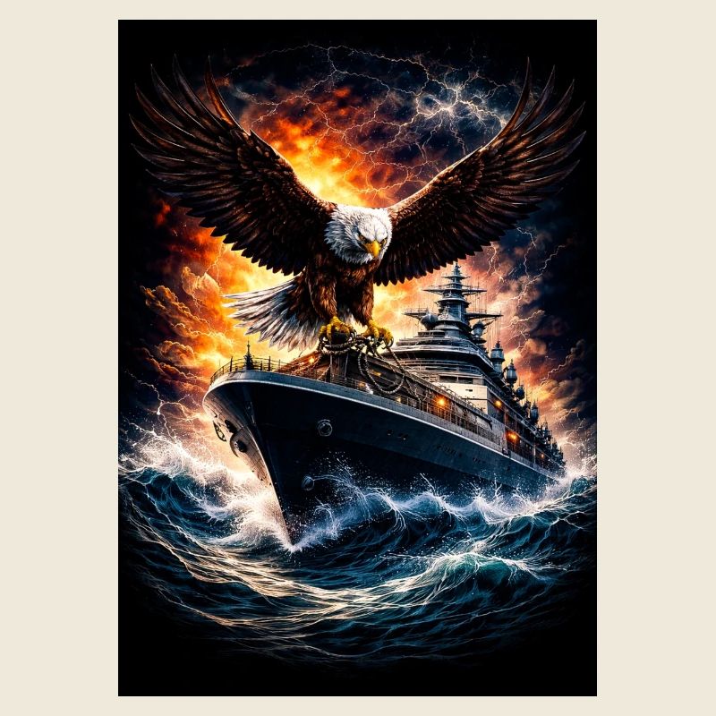 Eagle on ship in storm