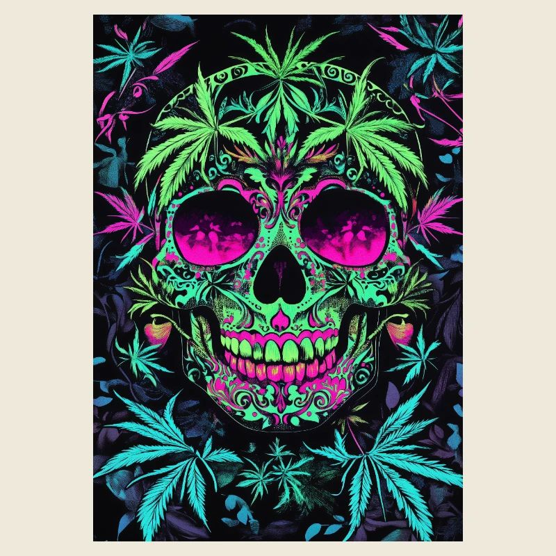 Neon Sugar Skull Hemp Leaves