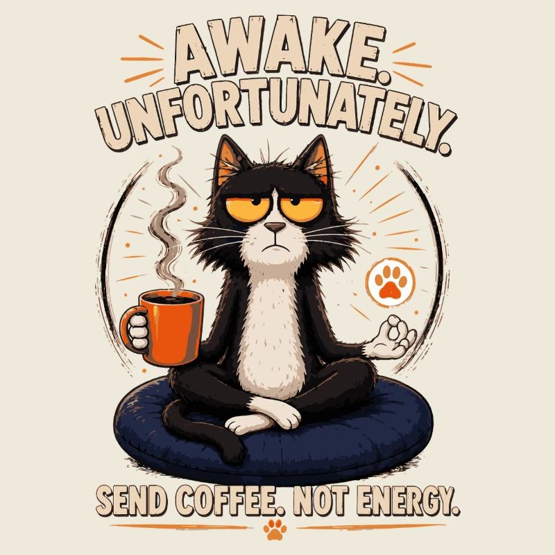 Awake Unfortunate Cat: Coffee Zen