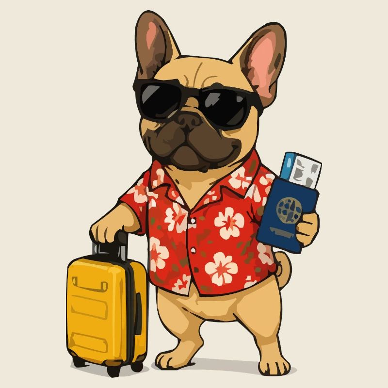 Bouledogue hawaïen avec valise de voyage