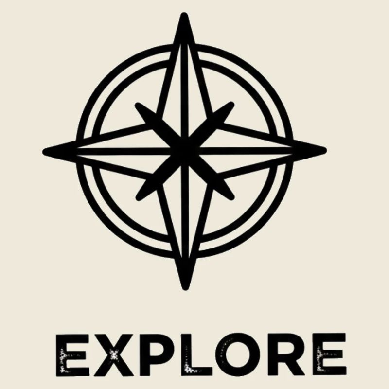Compass star with "Explore" lettering