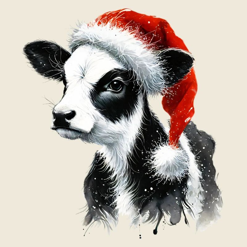 Weihnachtskalb mit Nikolausmütze