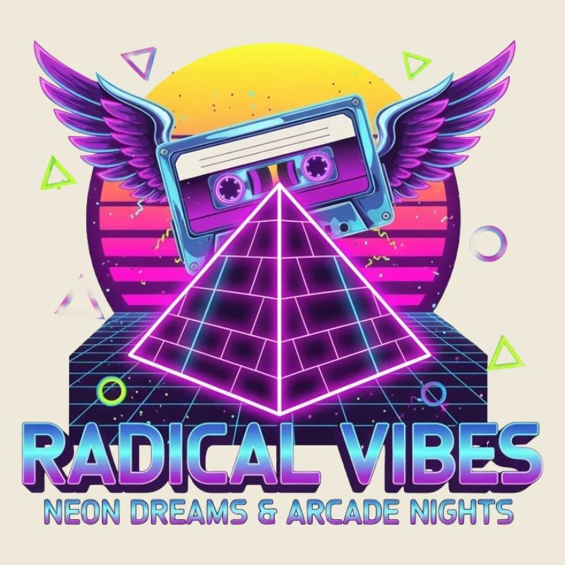 Neon cassette with wings and pyramid
