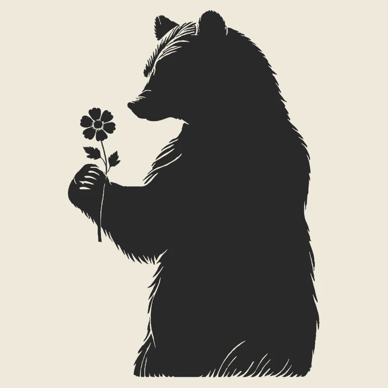Ours doux avec fleur dans le style de la main - silhouette