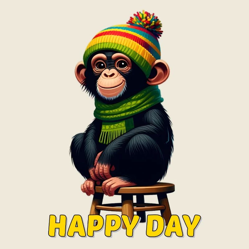 Playful monkey with winter hat