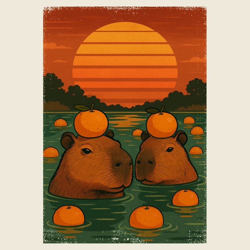Capybara with orange on her head
