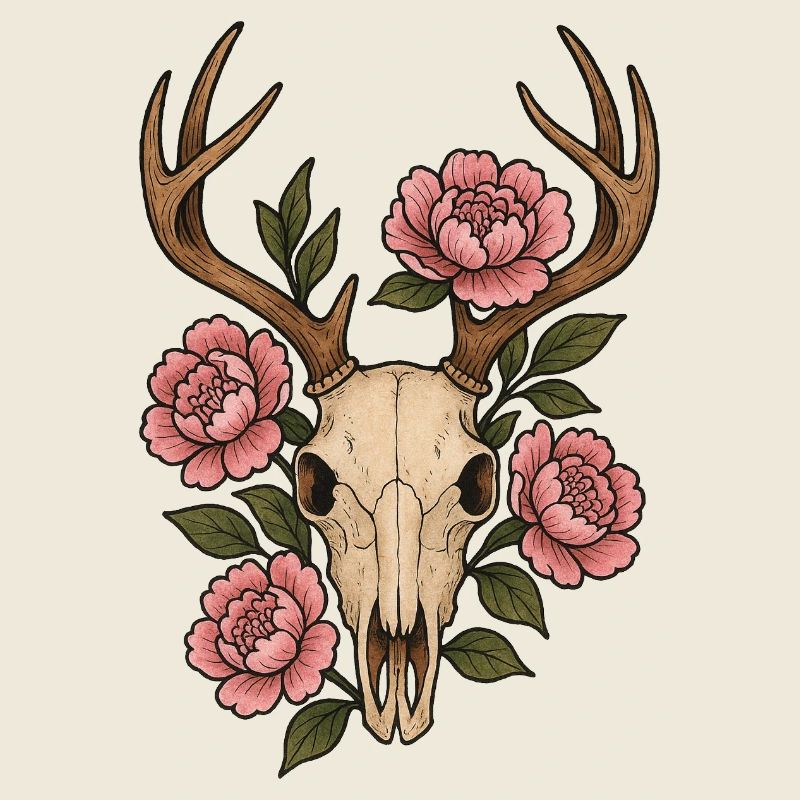 Peony Skull Deer Emblem