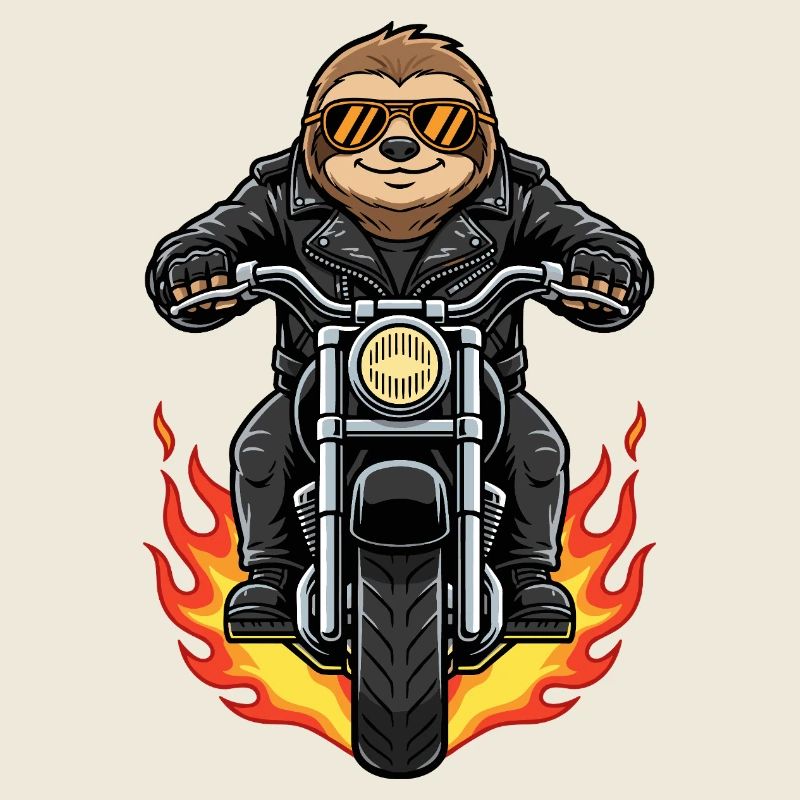 Cool Biker Sloth Motorcycle Flames