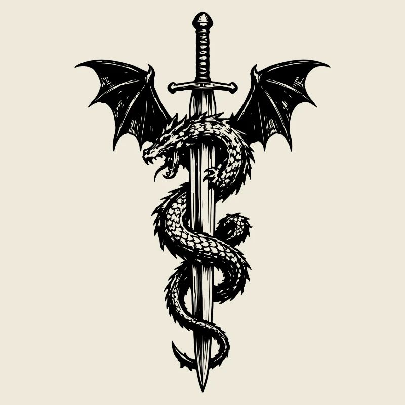 Blason médiéval avec dragon et épée