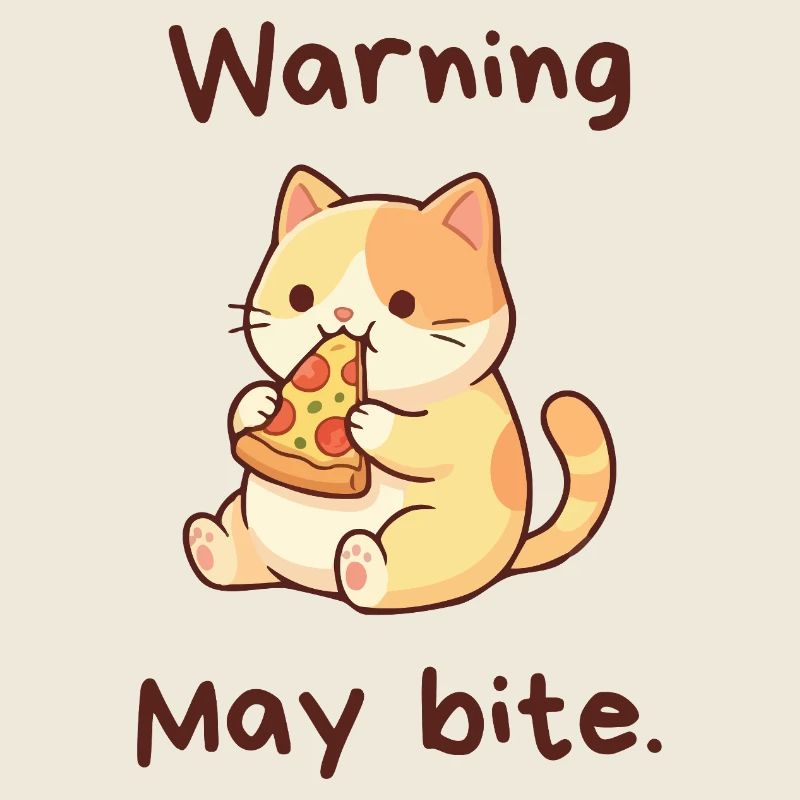Warning May Bite - Kawaii Pizza Cat