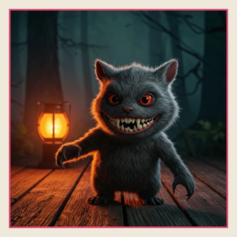 Chat de nuit avec lanterne dans la forêt