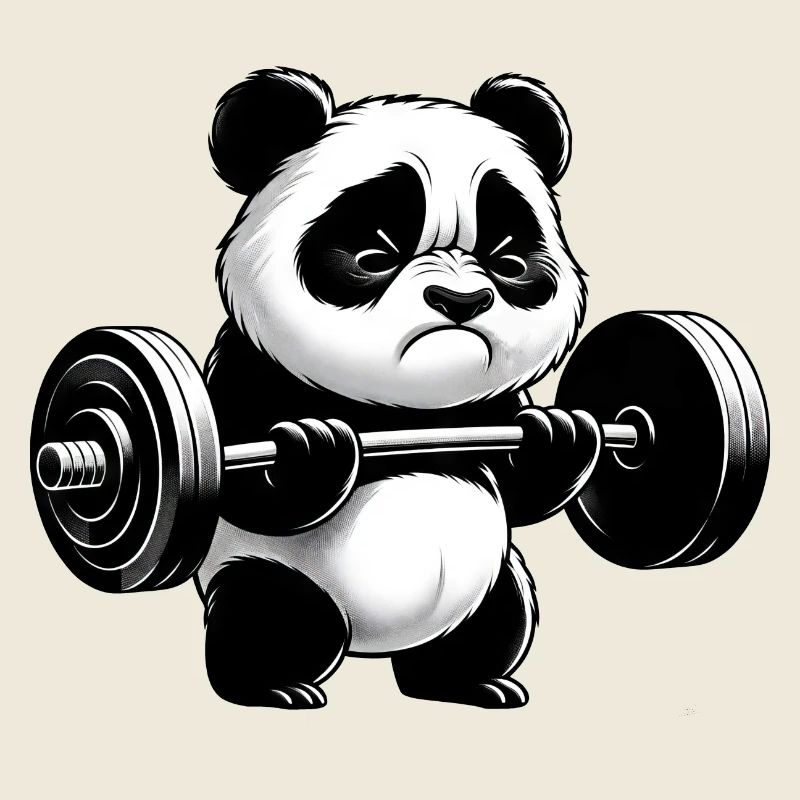 Funny panda doing strength training