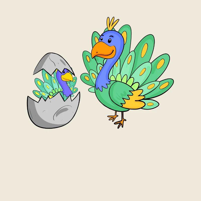 Peacock with baby peacock