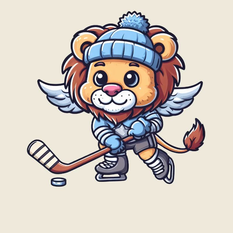 Süßer Comic Löwe Flügel Eishockey
