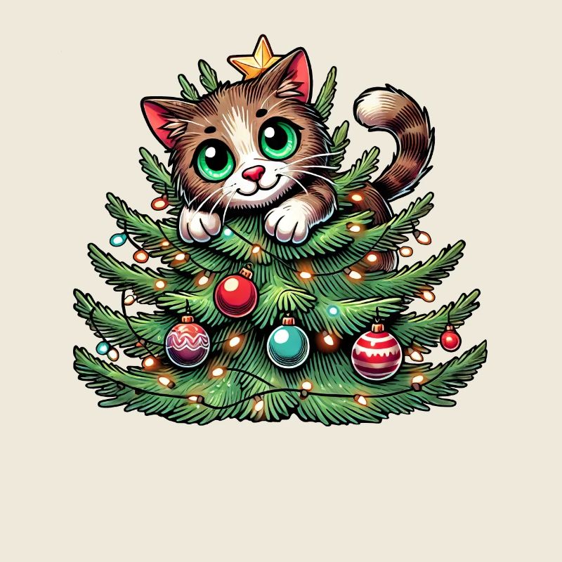 Weihnachtsbaum Katze Weihnachtsmann Comic