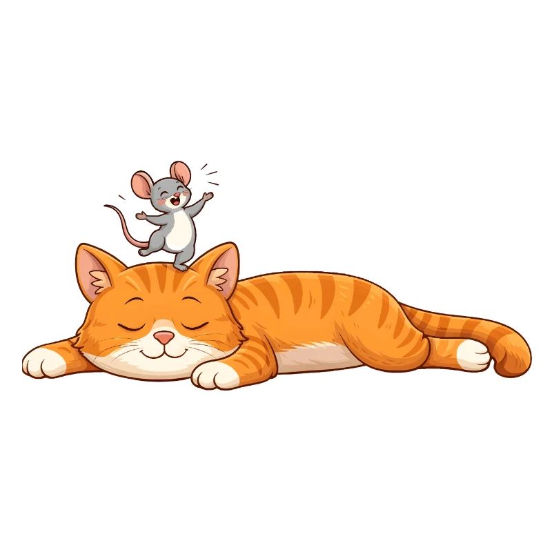 Chat endormi avec souris joyeuse