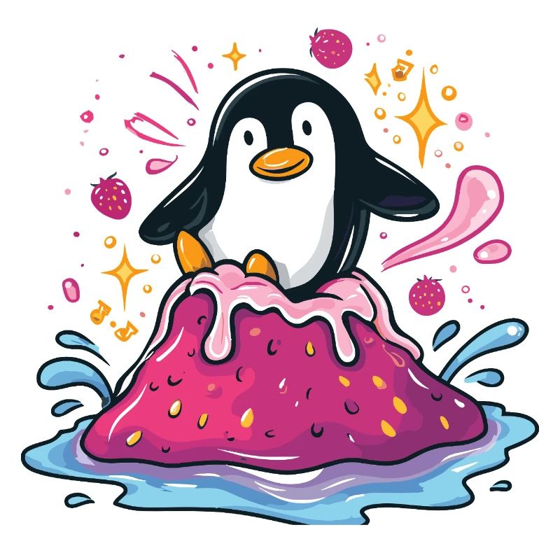 Penguin on pink jam wave