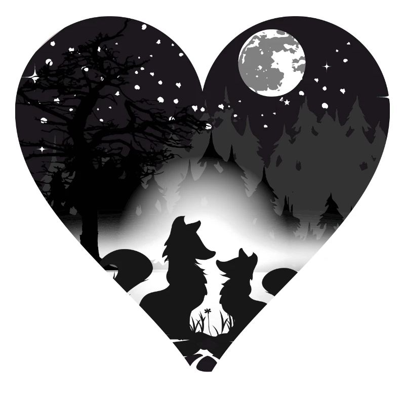 deux renards amoureux au clair de lune