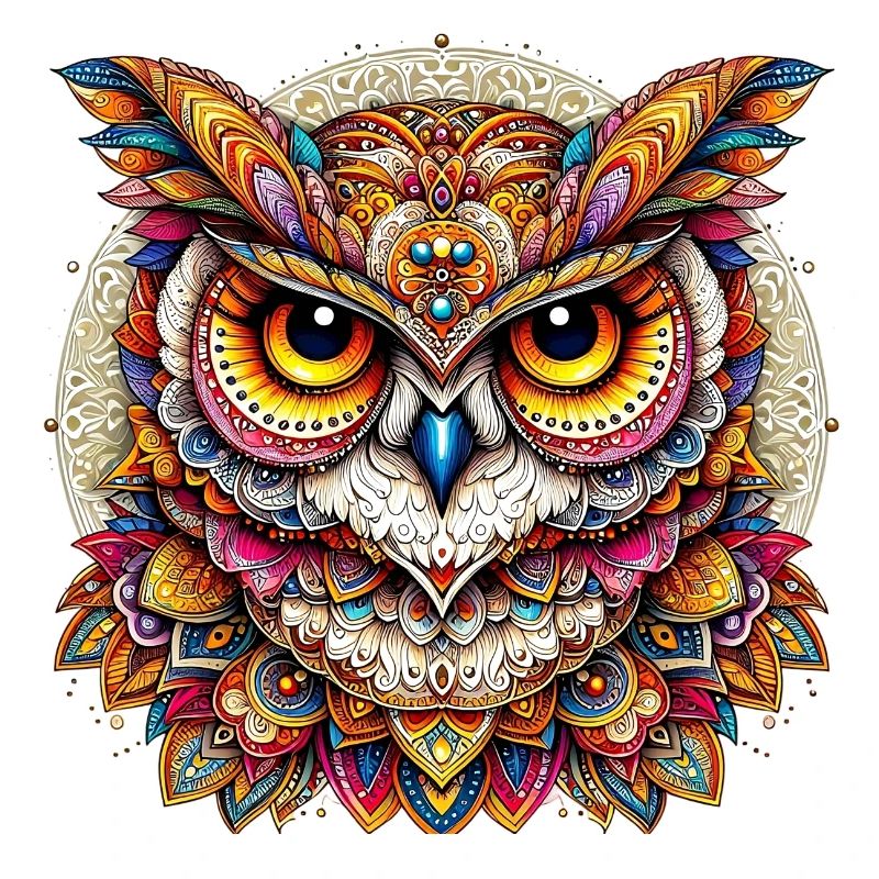 Eule mit Mandalas verziert