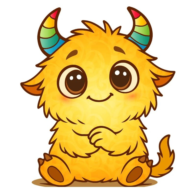 Mignon monstre jaune avec des cornes arc-en-ciel