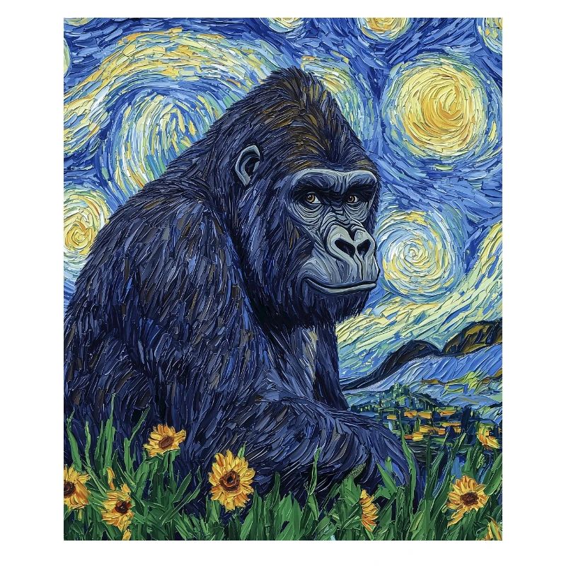 Gorilla Gorillas Monkey Van Gogh Style Starry Night