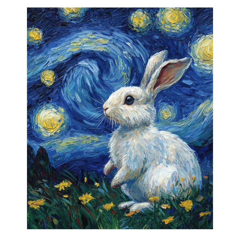 Rabbit Van Gogh Style Starry Night