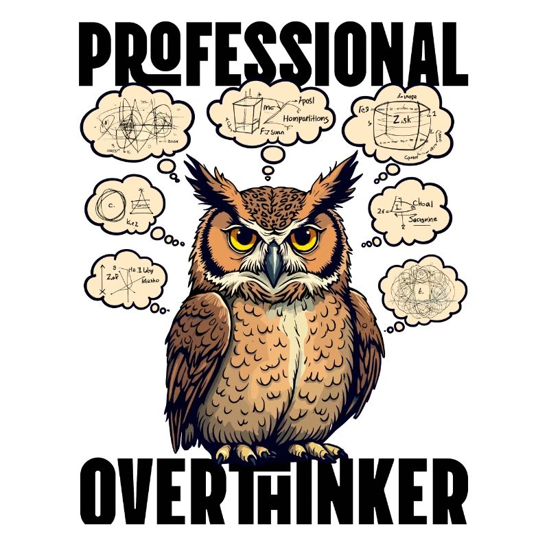 Professional Overthinker – Owl with Thought Bubbles