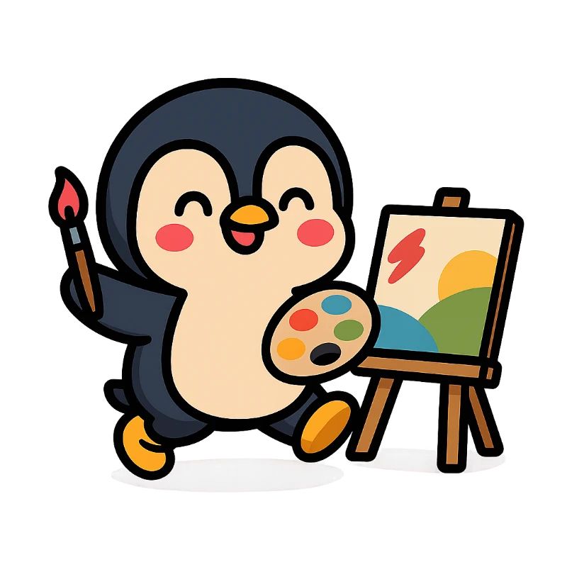 Penguin painter with pallet and cutlery