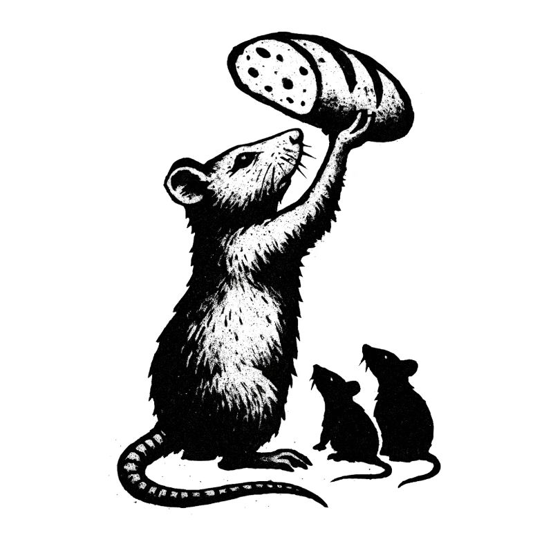 Rat soulevant une miche de pain – illustration graphique