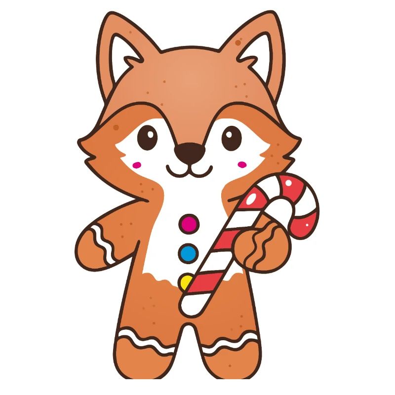 Cute Gingerbread Fox with Candy Cane