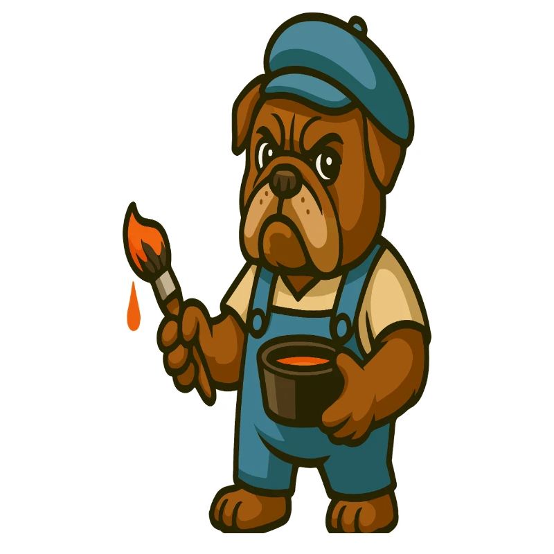 Maler Bulldoggen-Maskottchen mit Farbeimer
