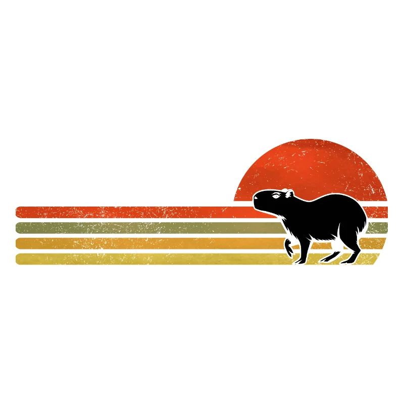 Retro Capybara Sunset Silhouette