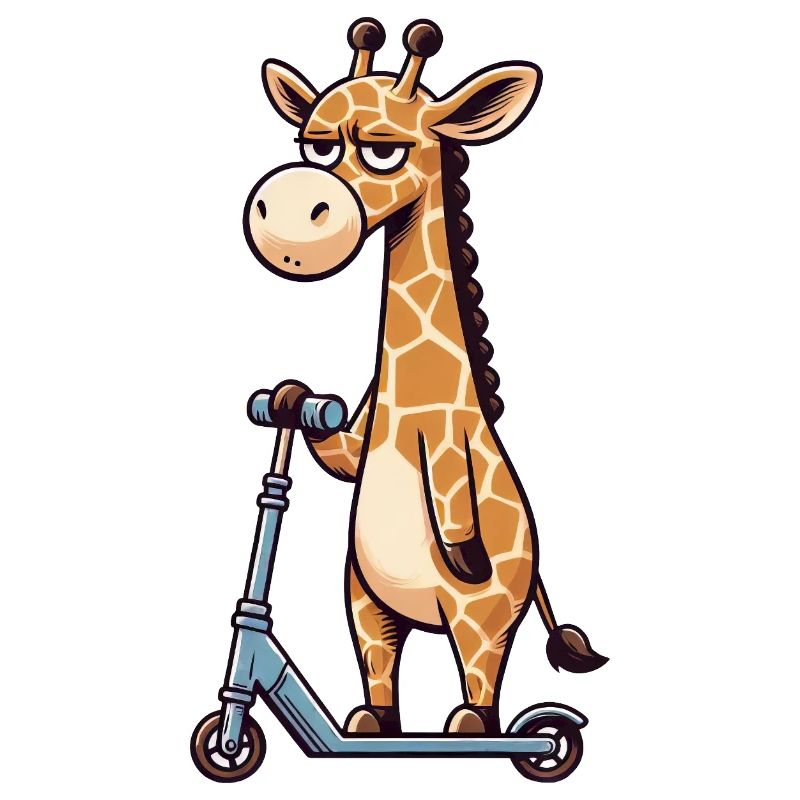 Mürrische Giraffe auf Kickroller Comic