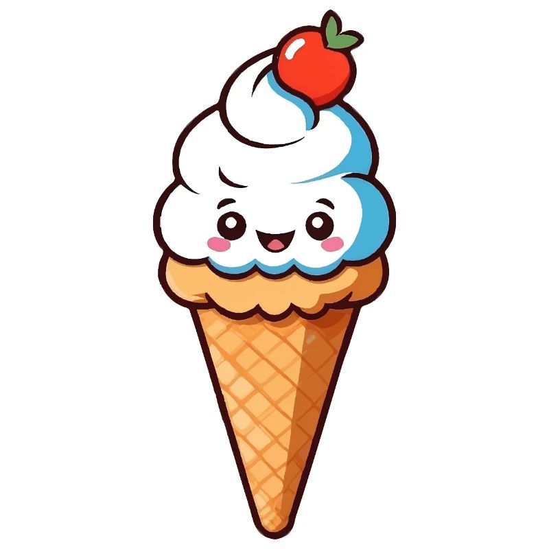 Cône crème Eis de dessin animé mignon avec un visage souriant