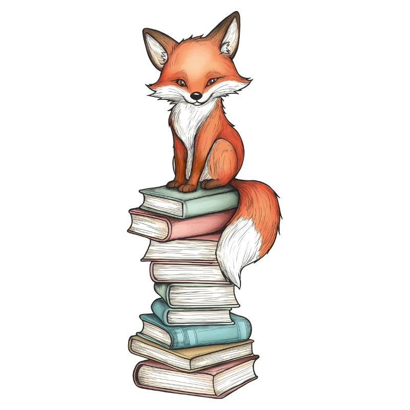Fox on stack of books