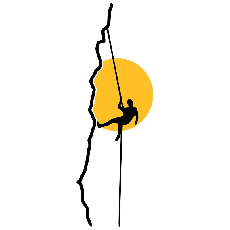 Climber rappelling in the sunset