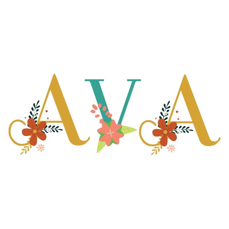Art du nom AVA avec des fleurs brodées