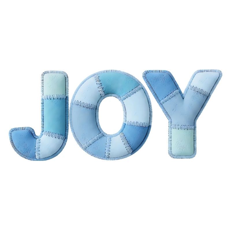 Lettrage Joyeuse en patchwork bleu