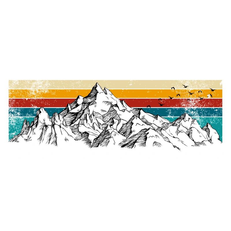 Retro Mountain Silhouette Sunset Stripes