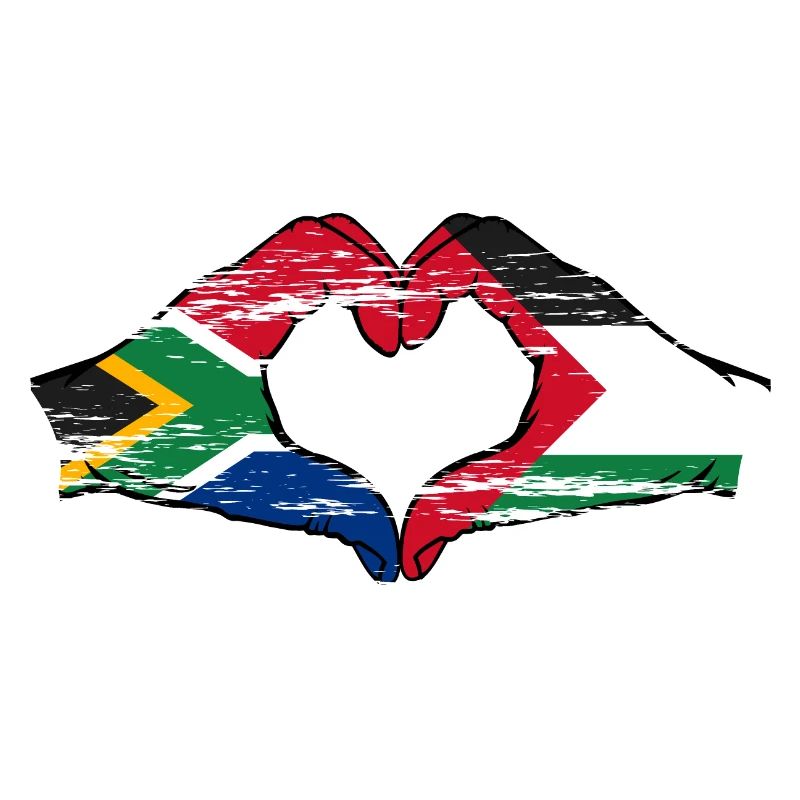 Afrique du Sud Palestine Drapeau Mains Coeur Forme Utilisé