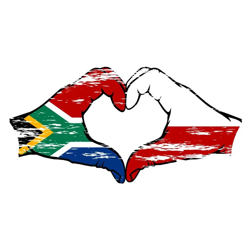 Afrique du Sud Pologne Drapeau Mains Coeur Forme Utilisé