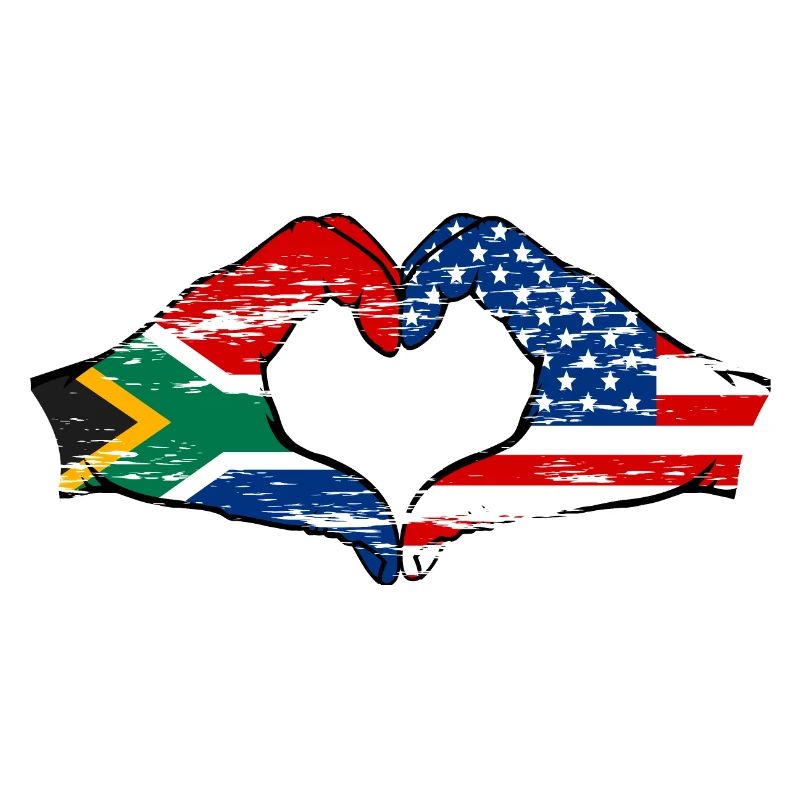 Afrique du Sud États-Unis drapeau mains forme de coeur utilisé
