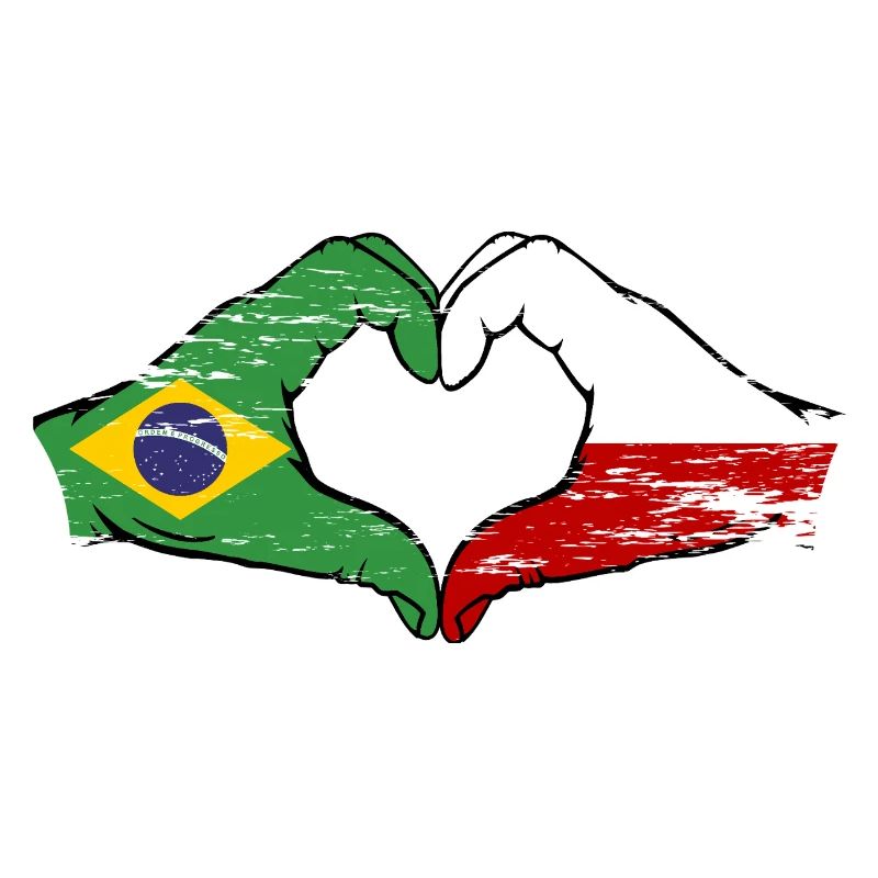 Brésil Pologne Drapeau Main Forme Coeur Utilisé