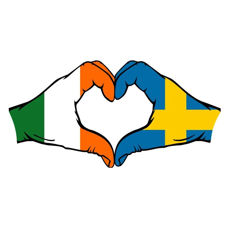 Irlande Drapeau Suède Mains en forme de cœur