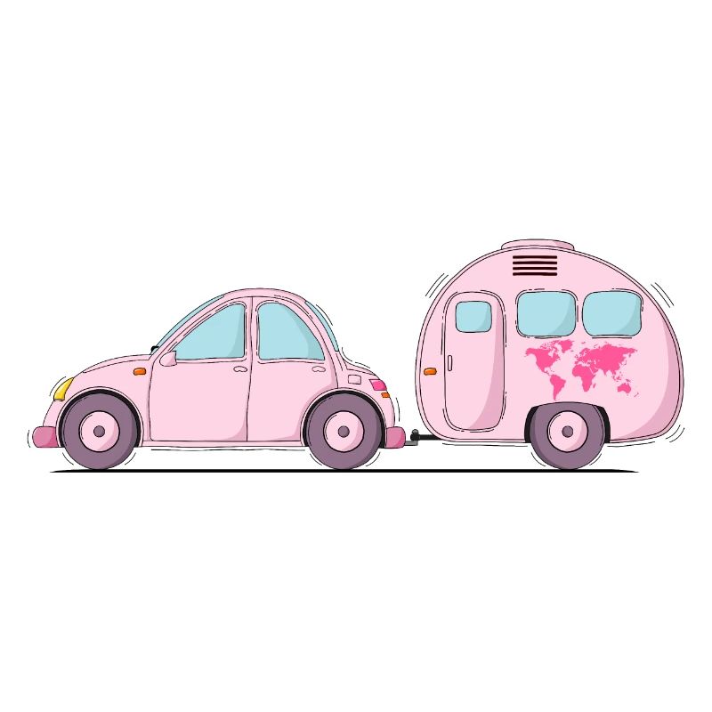 Auto mit Wohnwagen Rosa